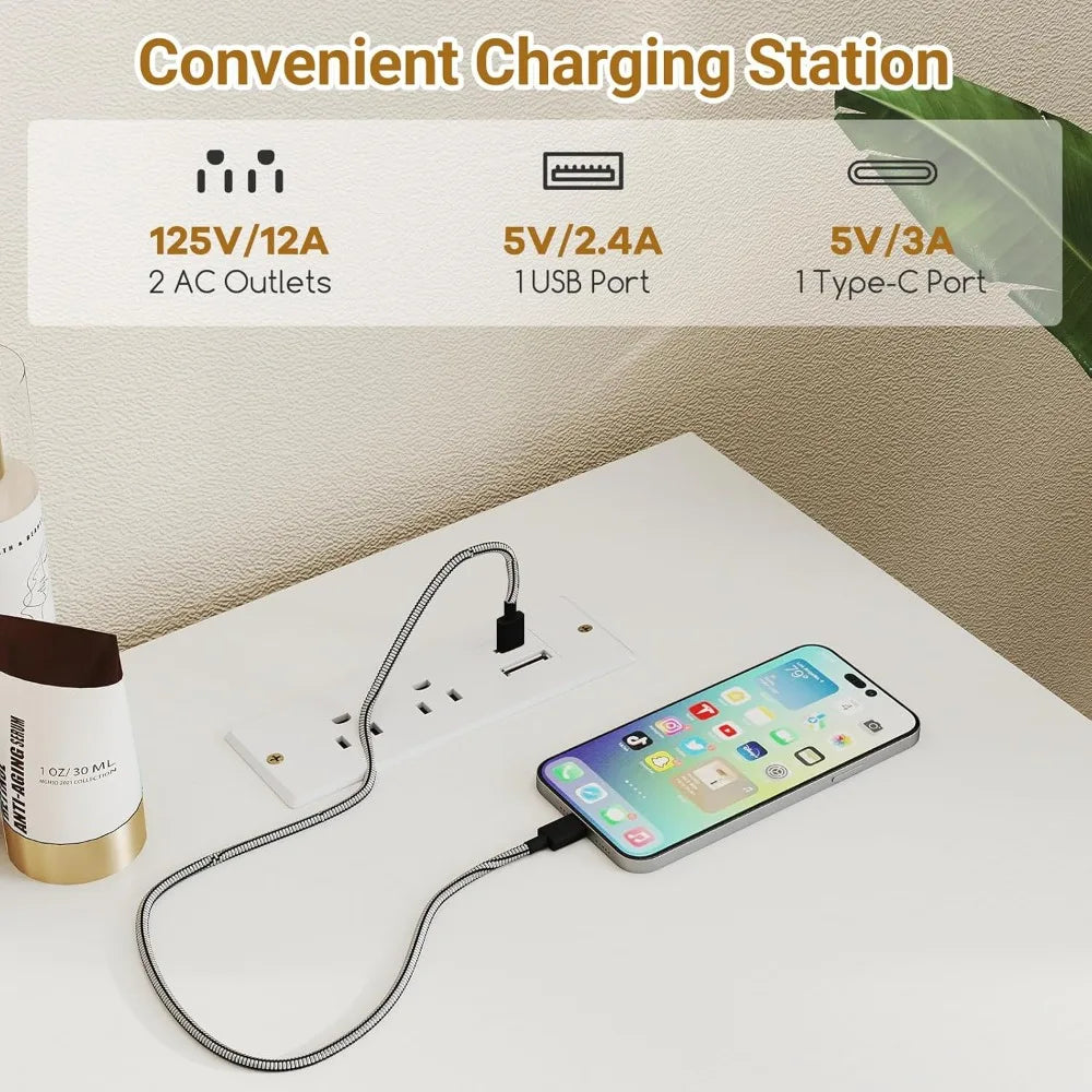 Ljustra Computer Desk with 4 Drawers Charging Station Adjustable Shelf