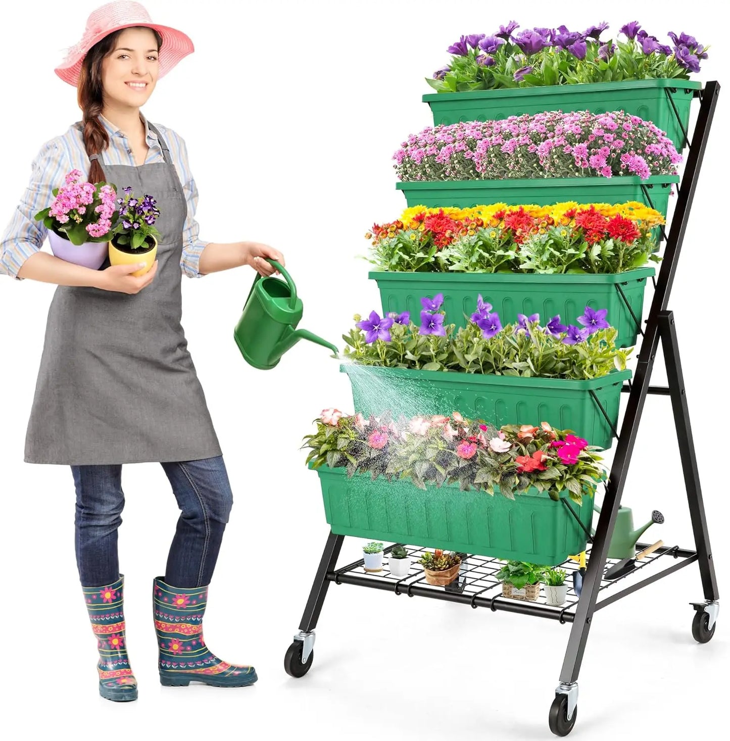 5 Tier Vertical Raised Garden Planter Outdoor Garden Bed with Hooks