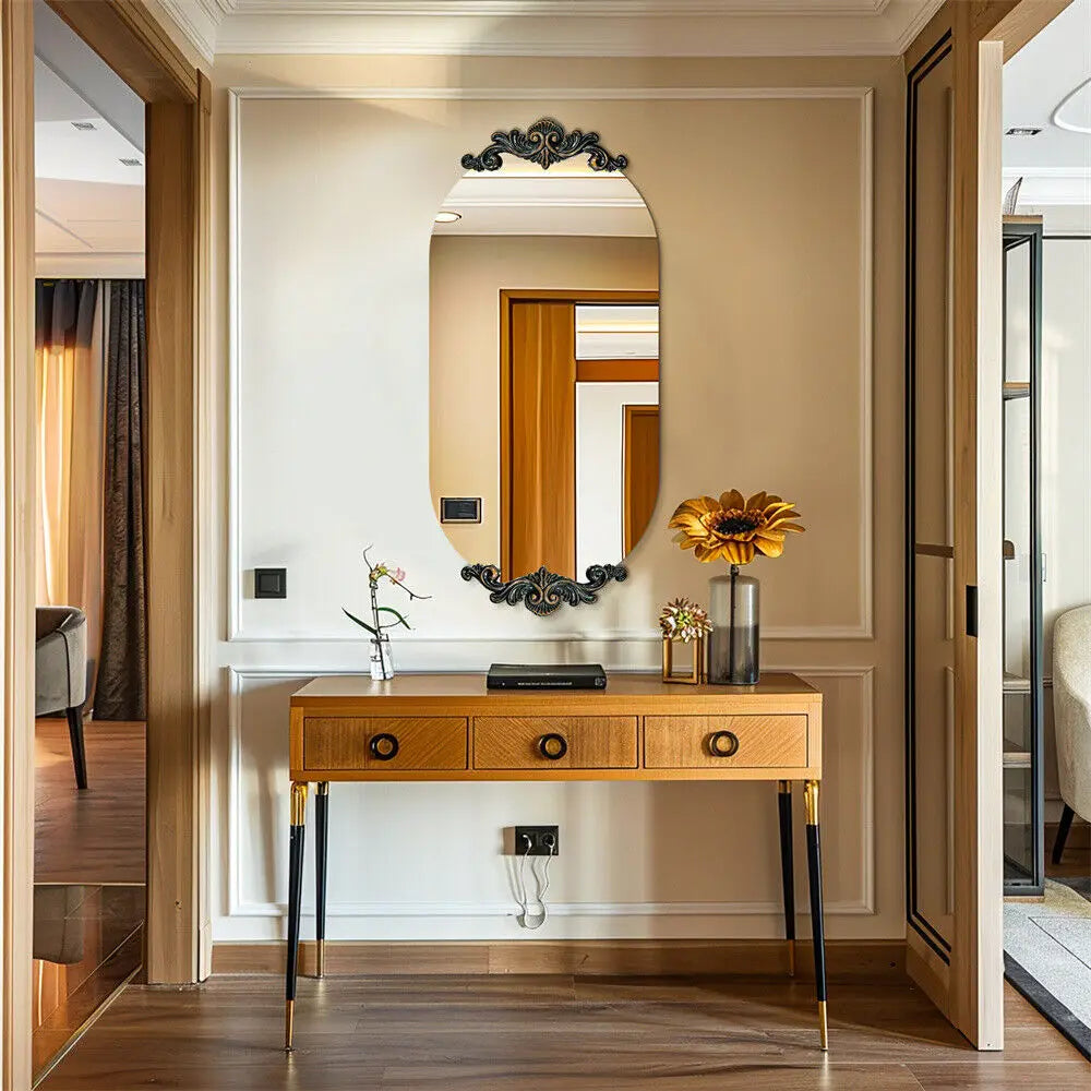 Antique Rustic Oval Wall Mirror for Entryway Bathroom Hallway Decor