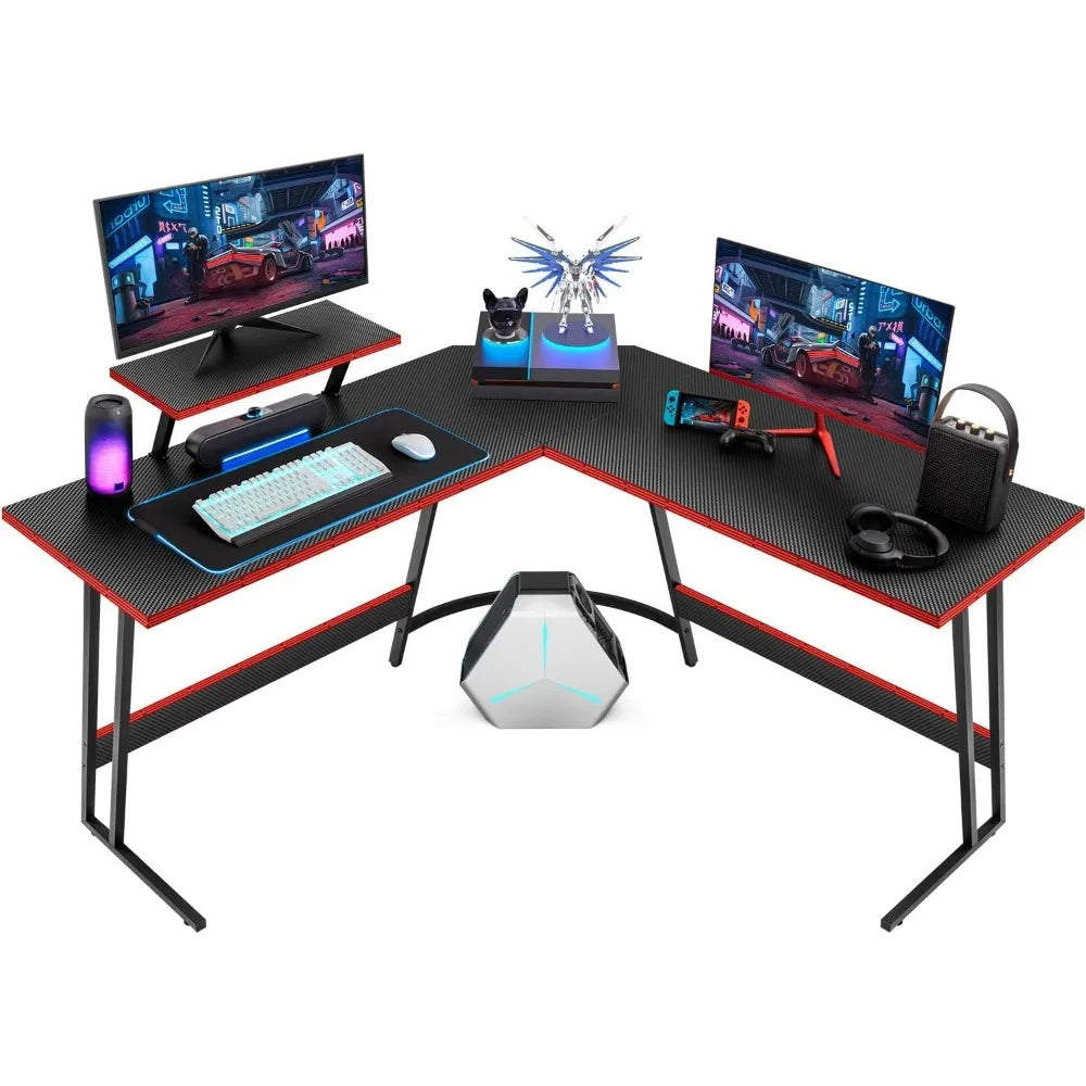 L Shaped Gaming Desk Corner PC Table with Monitor Riser for Home Office