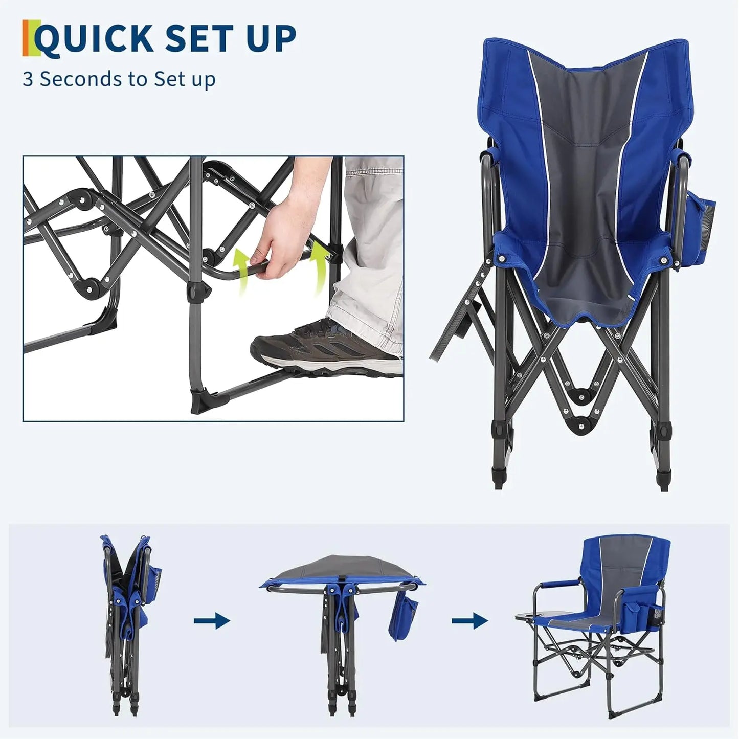 Folding Camping Chair with Side Table Pocket and Beverage Holder for Outdoors