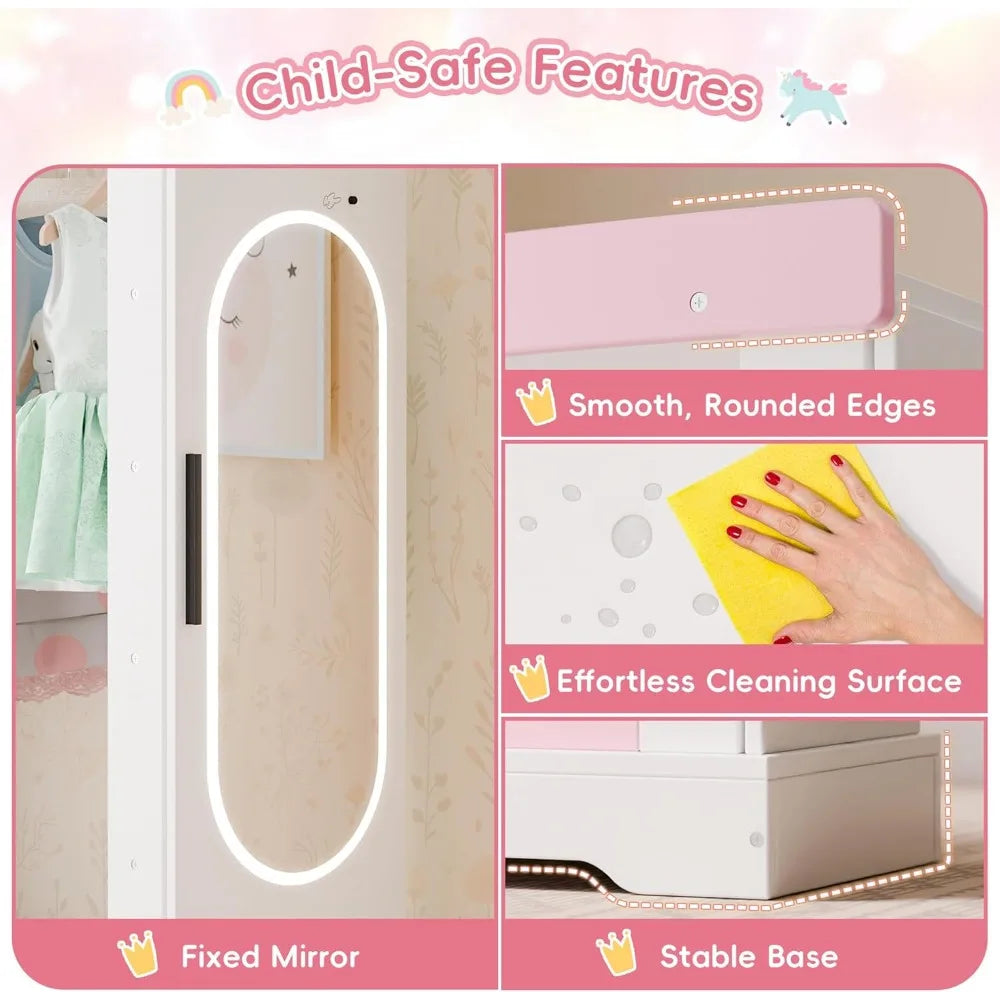 Kids Armoire Jewelry Cabinet Dress Up Storage Mirror Shelves Closet