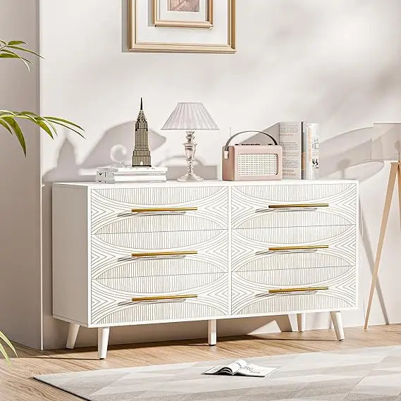 White Dresser for Bedroom Storage 6 Drawers Modern Chest of Drawers