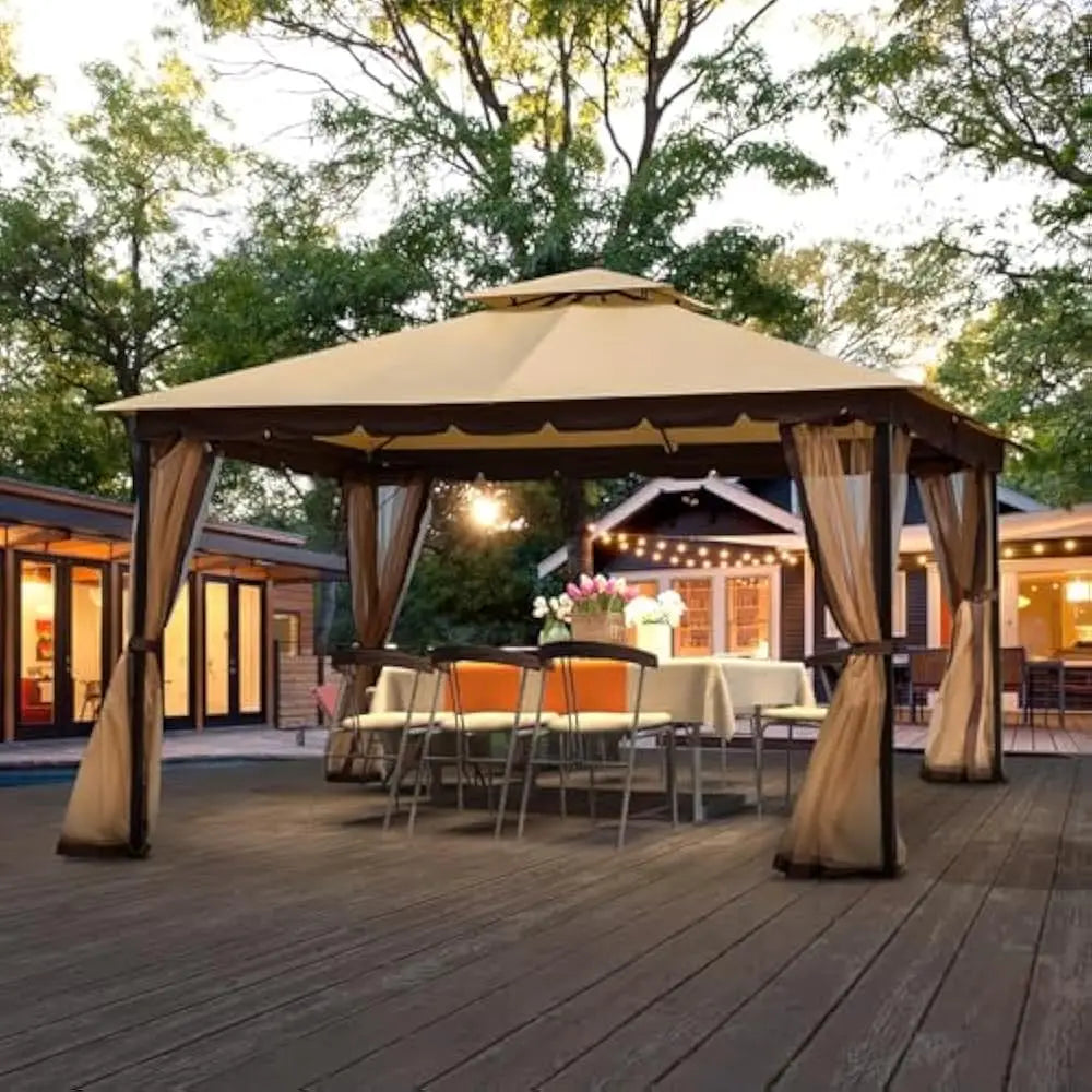 Gazebo with Mosquito Netting Dual Air Roof 10x12 Sturdy Metal Patio