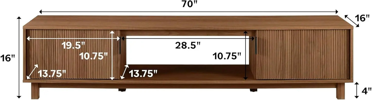 Modern Fluted-Door TV Stand for TVs up to 80 Inches 70x15.75x16 Mocha