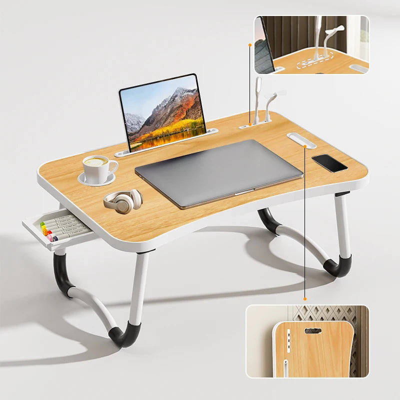 Portable Laptop Desk with USB Light Fan Cup Holder and Tablet Slot
