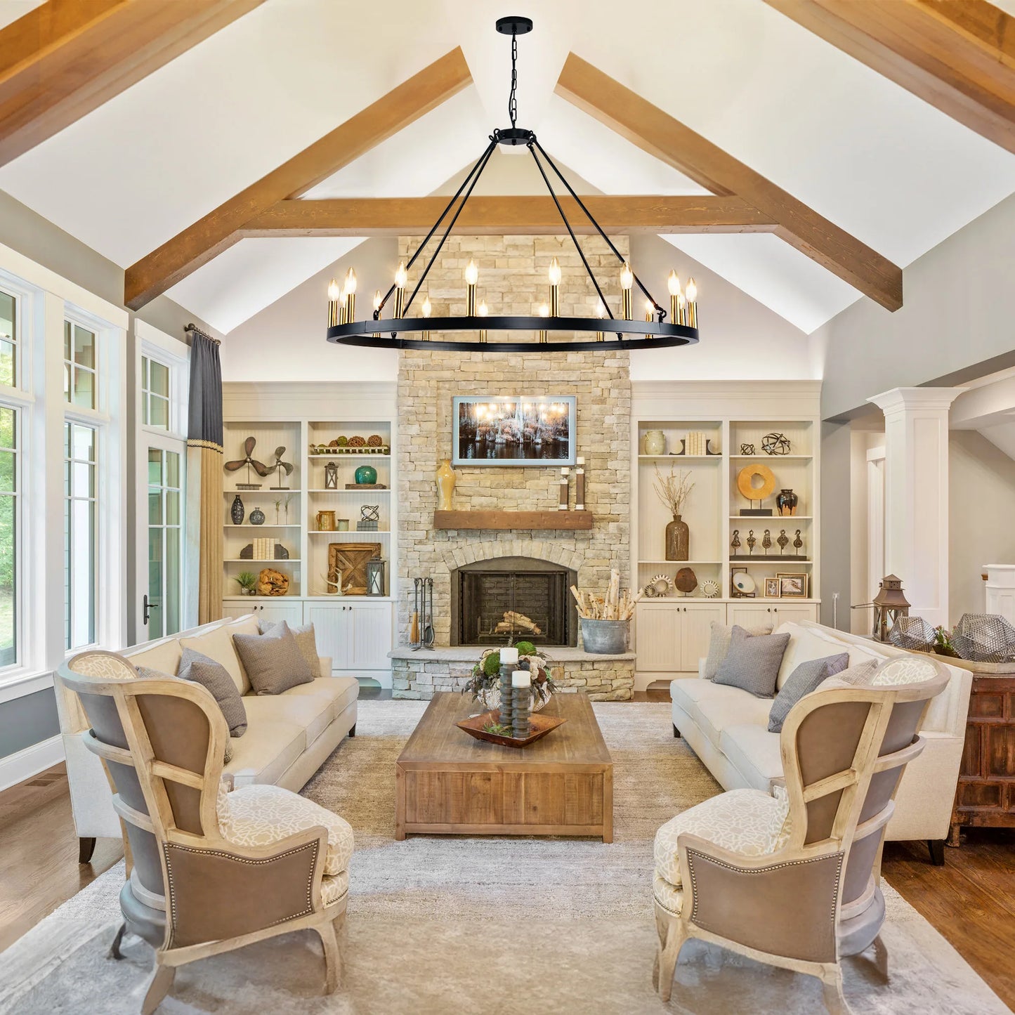 16-Light Wagon Wheel Chandelier Modern Rustic Pendant Light for Home