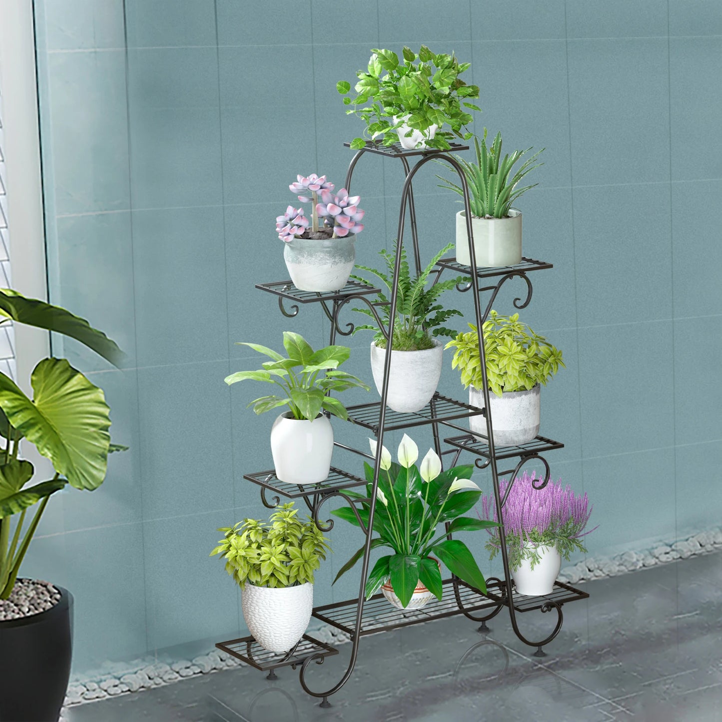 9 Tier Metal Plant Stand Indoor Outdoor Flower Shelf Display Rack