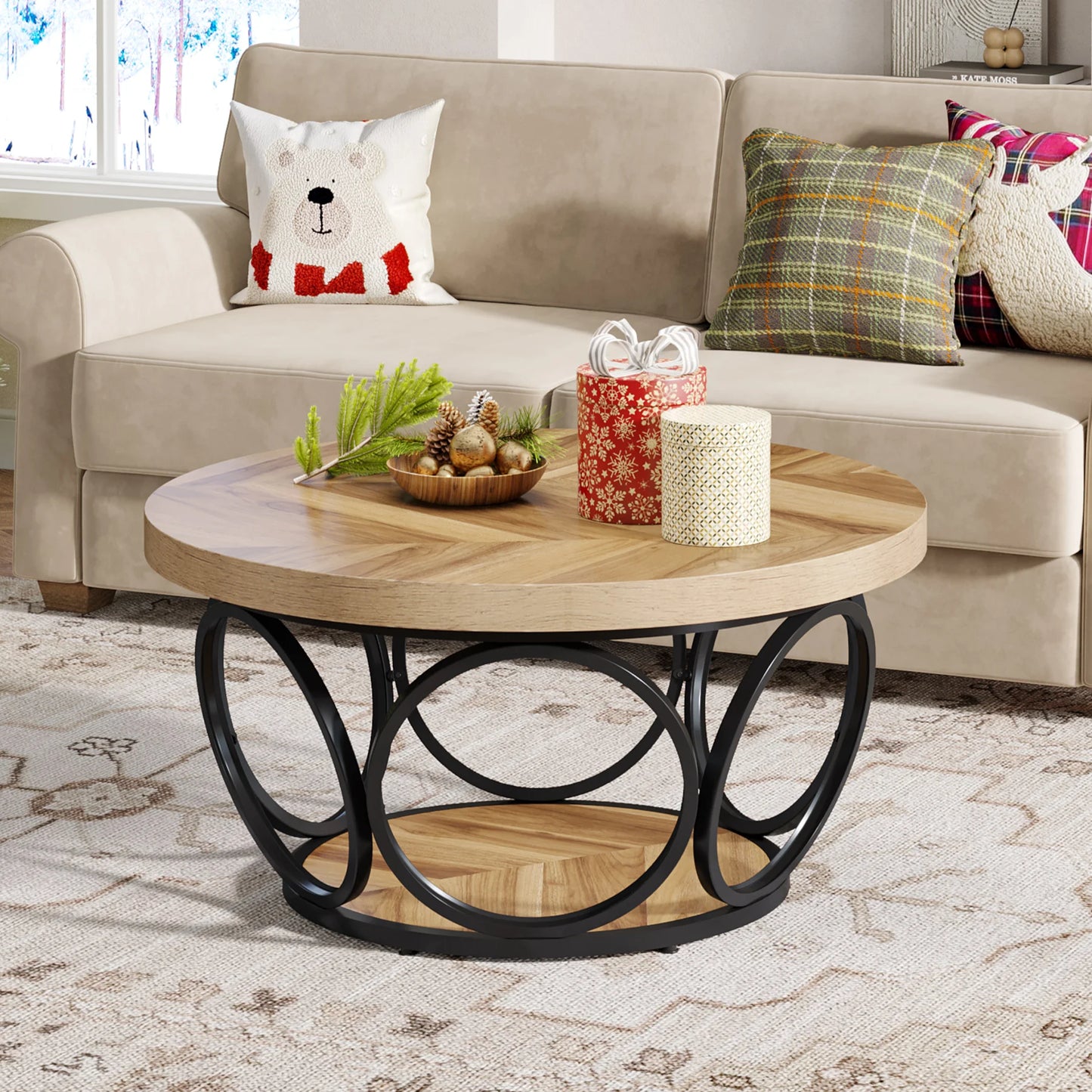 Ljustra Modern Round Coffee Table 31.7 Inch Industrial Design