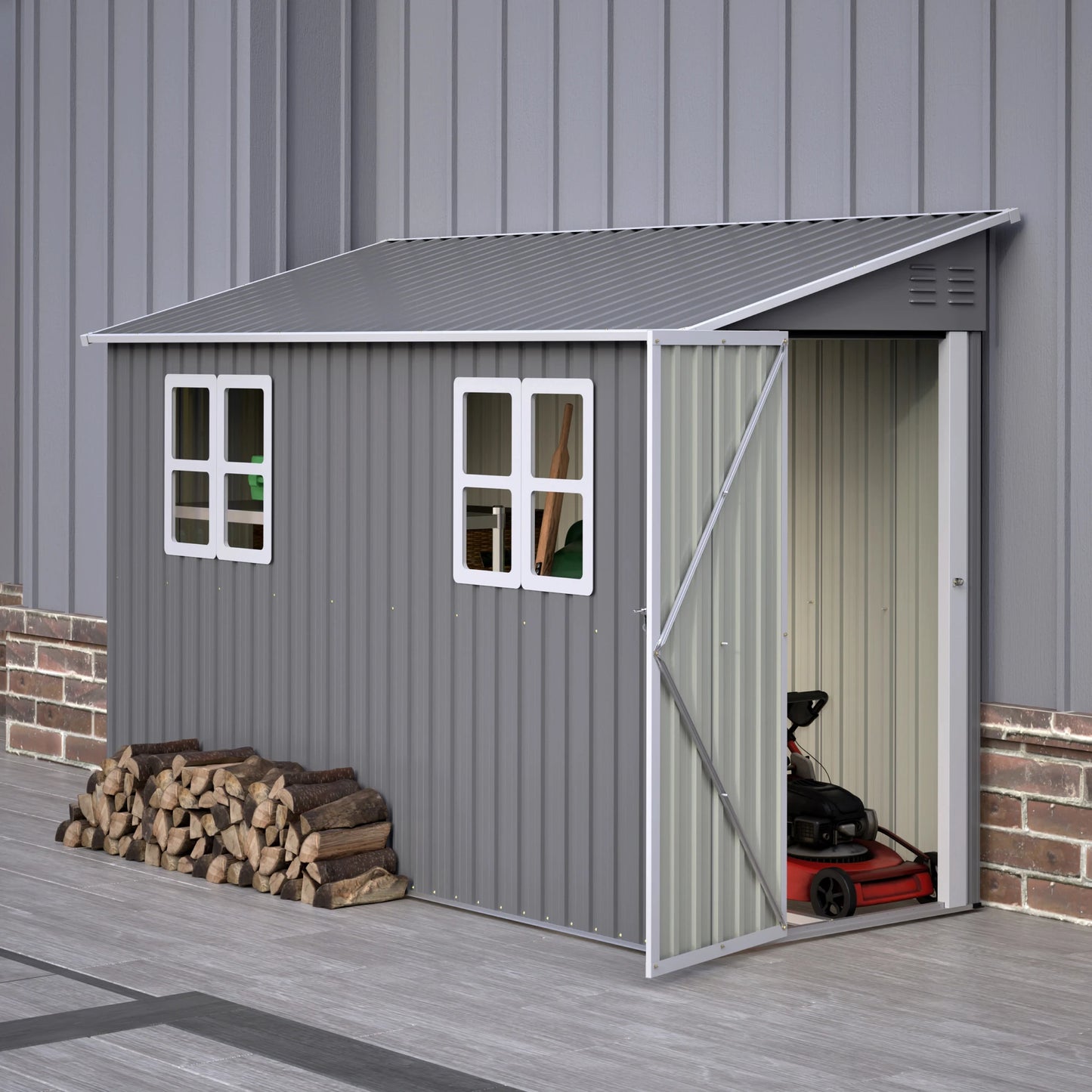 Galvanized Steel Outdoor Shed Weatherproof Lockable Storage Tools Bikes Pets