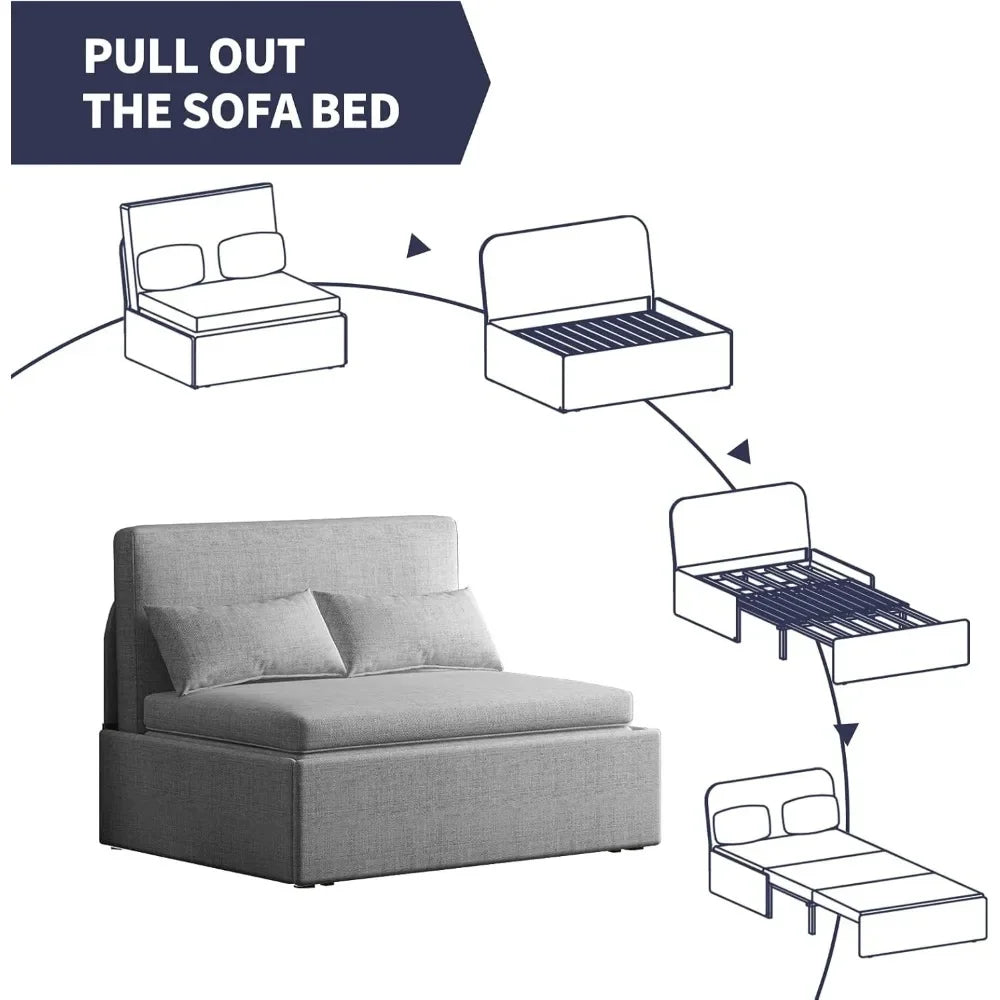 Ljustra Modern Pull Out Sofa Bed Convertible Sleeper Linen Couch