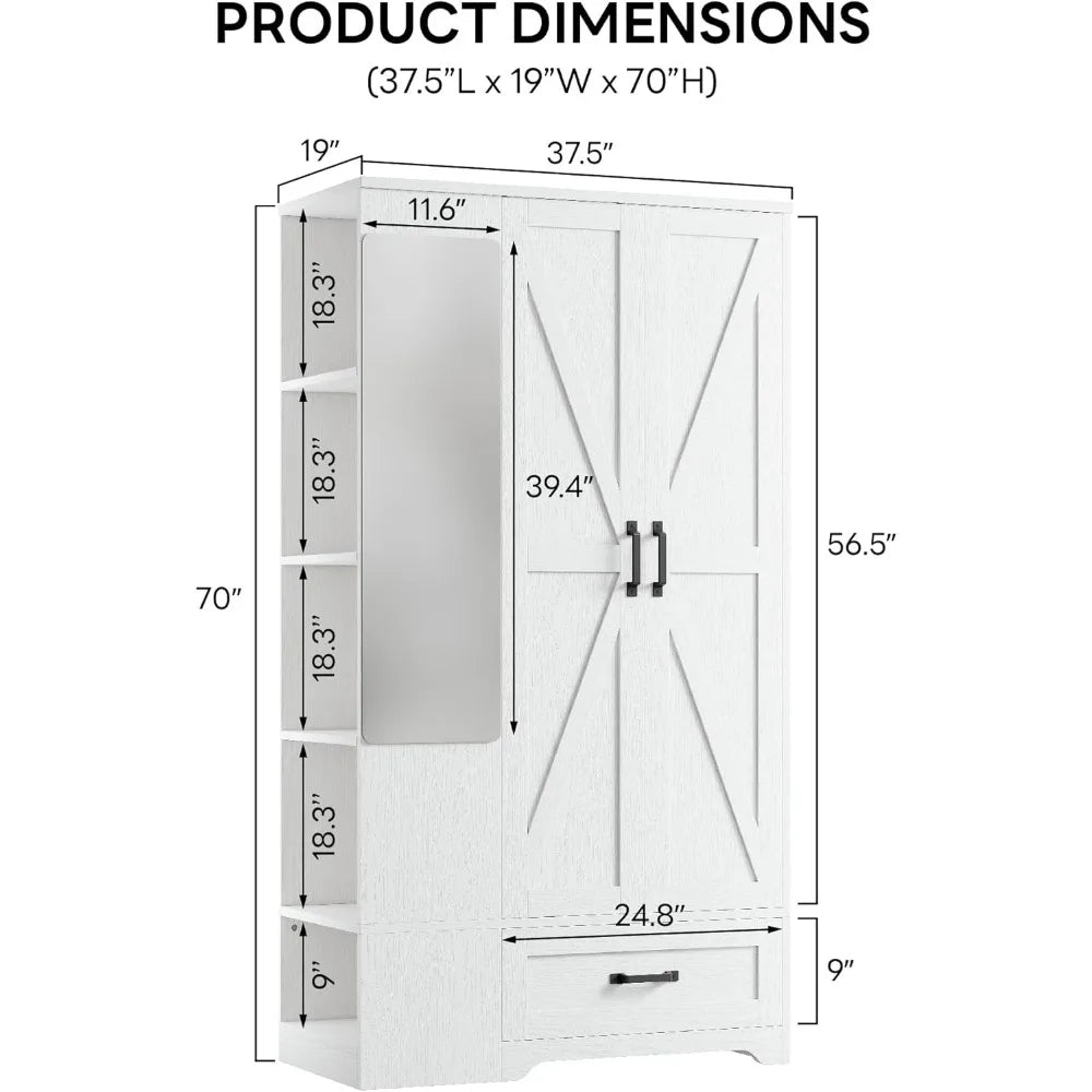 Ljustra Armoire Wardrobe Closet 70 Inch Large Storage with Mirror