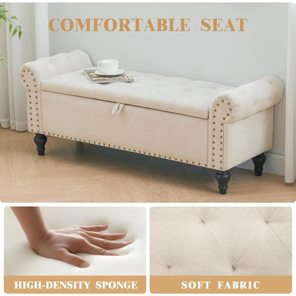 51 Inch Bedroom Storage Bench Ottoman with Storage Chenille Upholstered