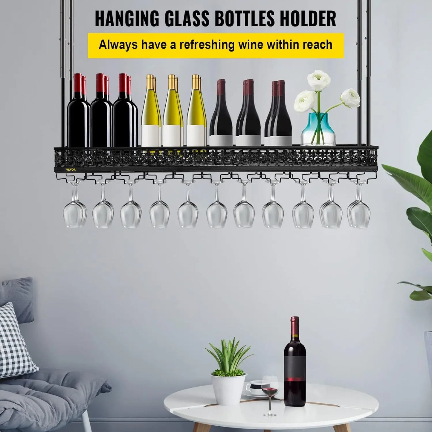 Ceiling Wine Glass Rack Adjustable 46.9 x 13 inch Hanging Wine Rack