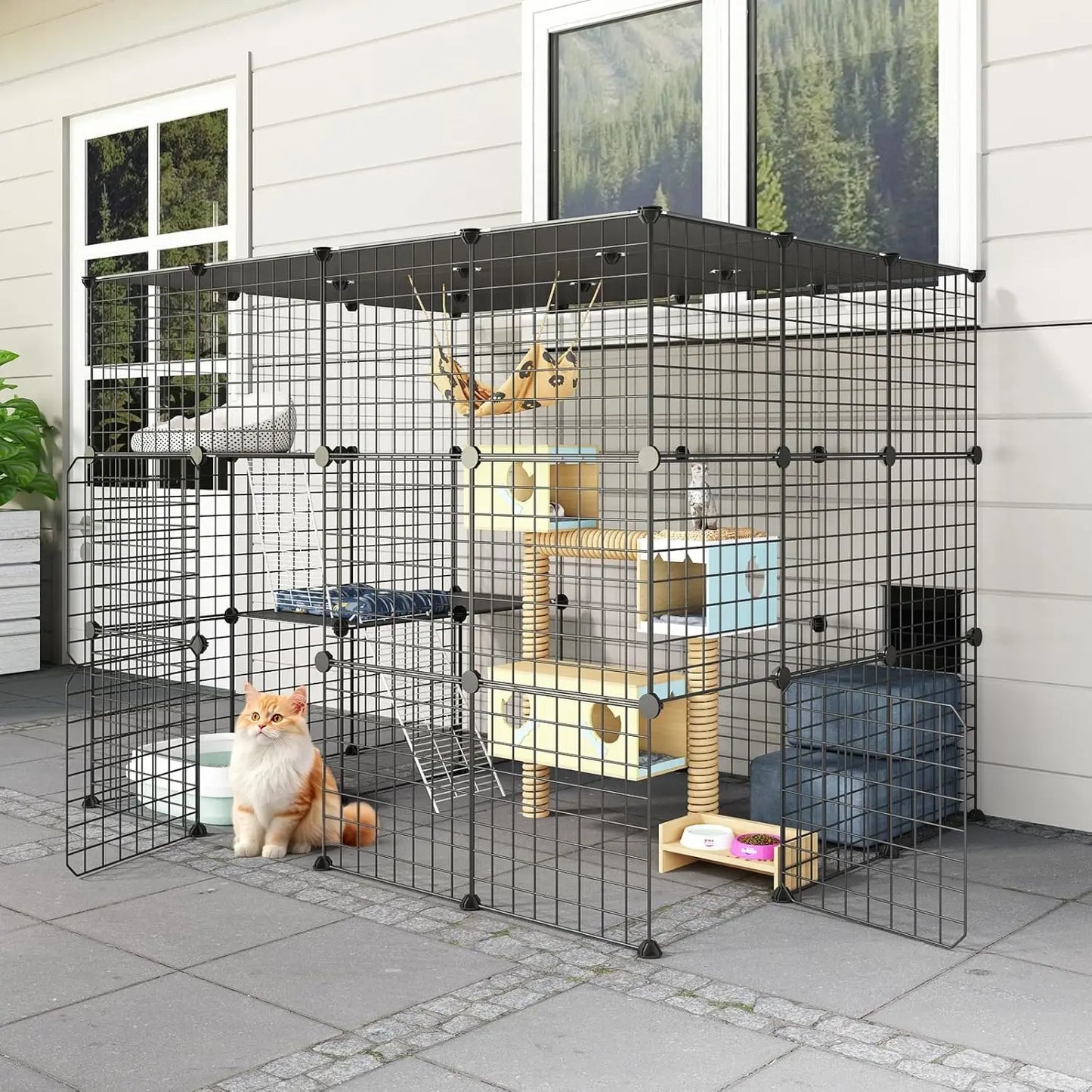 Outdoor Cat House Catio Enclosure Large Playpen with Platforms for Cats