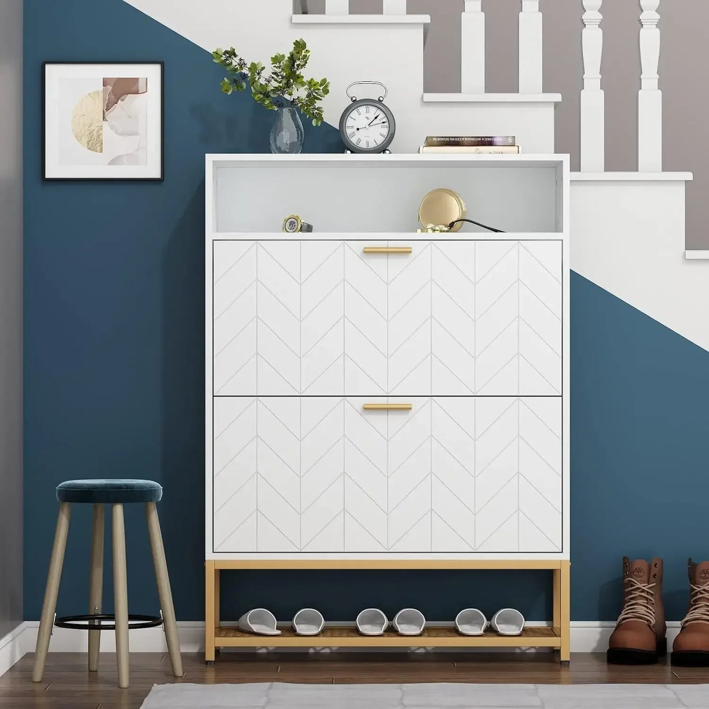 Shoe Cabinet with 2 Flip Drawers Narrow Entryway Organizer Storage