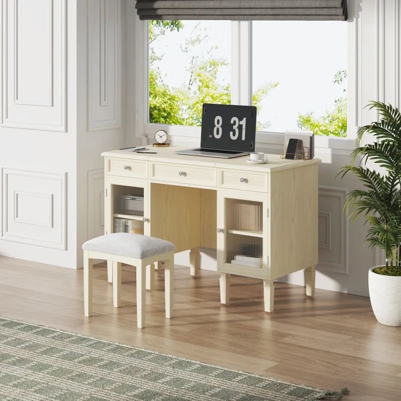 2-in-1 Vanity Desk with Flip Mirror Storage White Oak Furniture