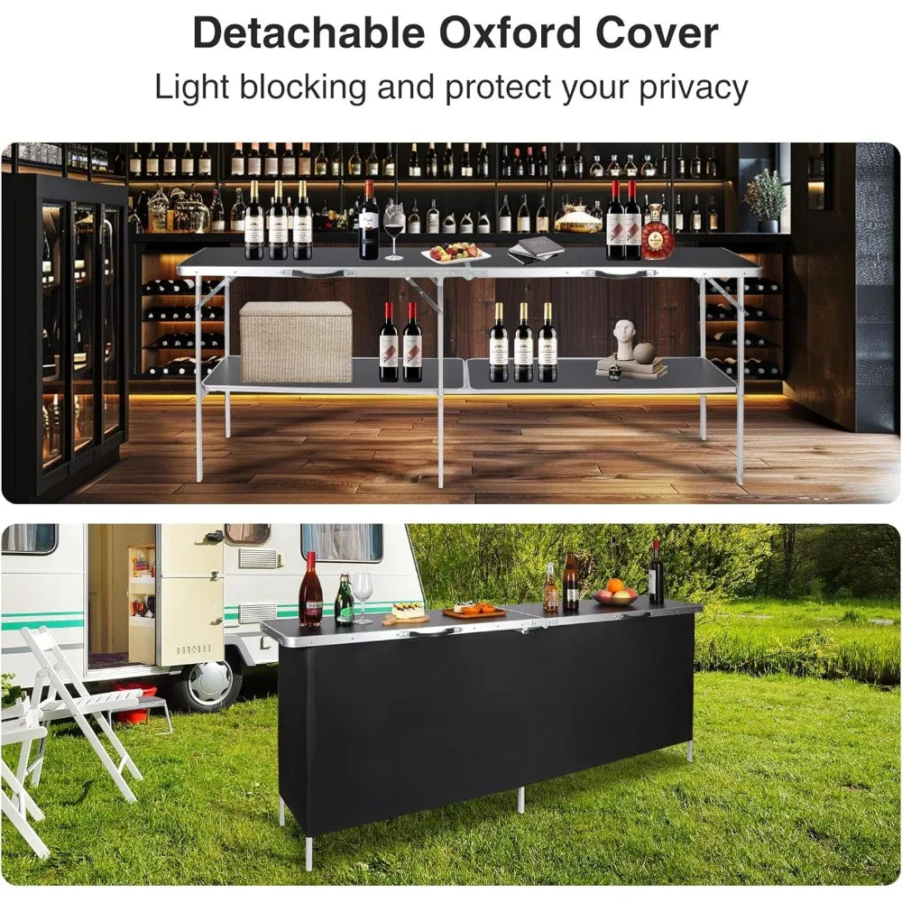 82 Inch Portable Bar Table with Carry Bag and Dual Layer Storage