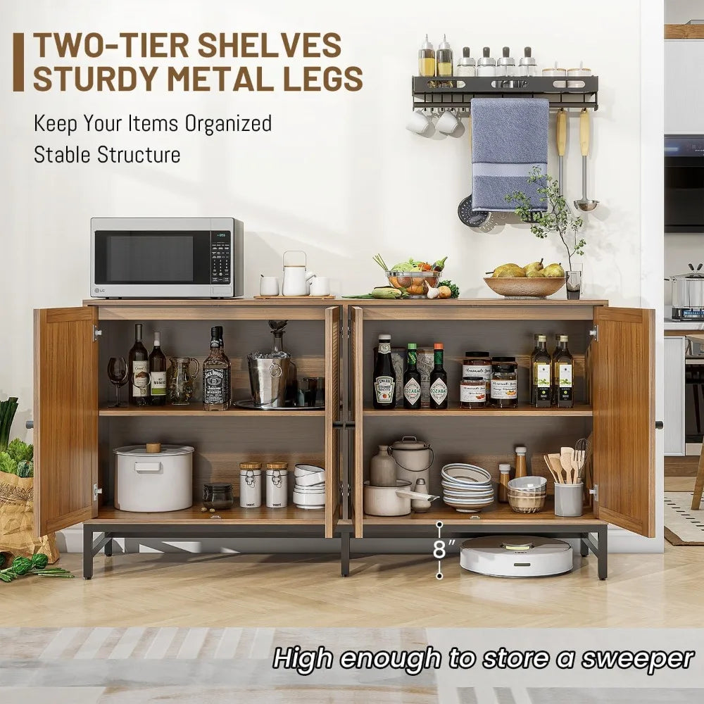 Rattan Sideboard Buffet Cabinet 59" Mid Century Modern Storage Console