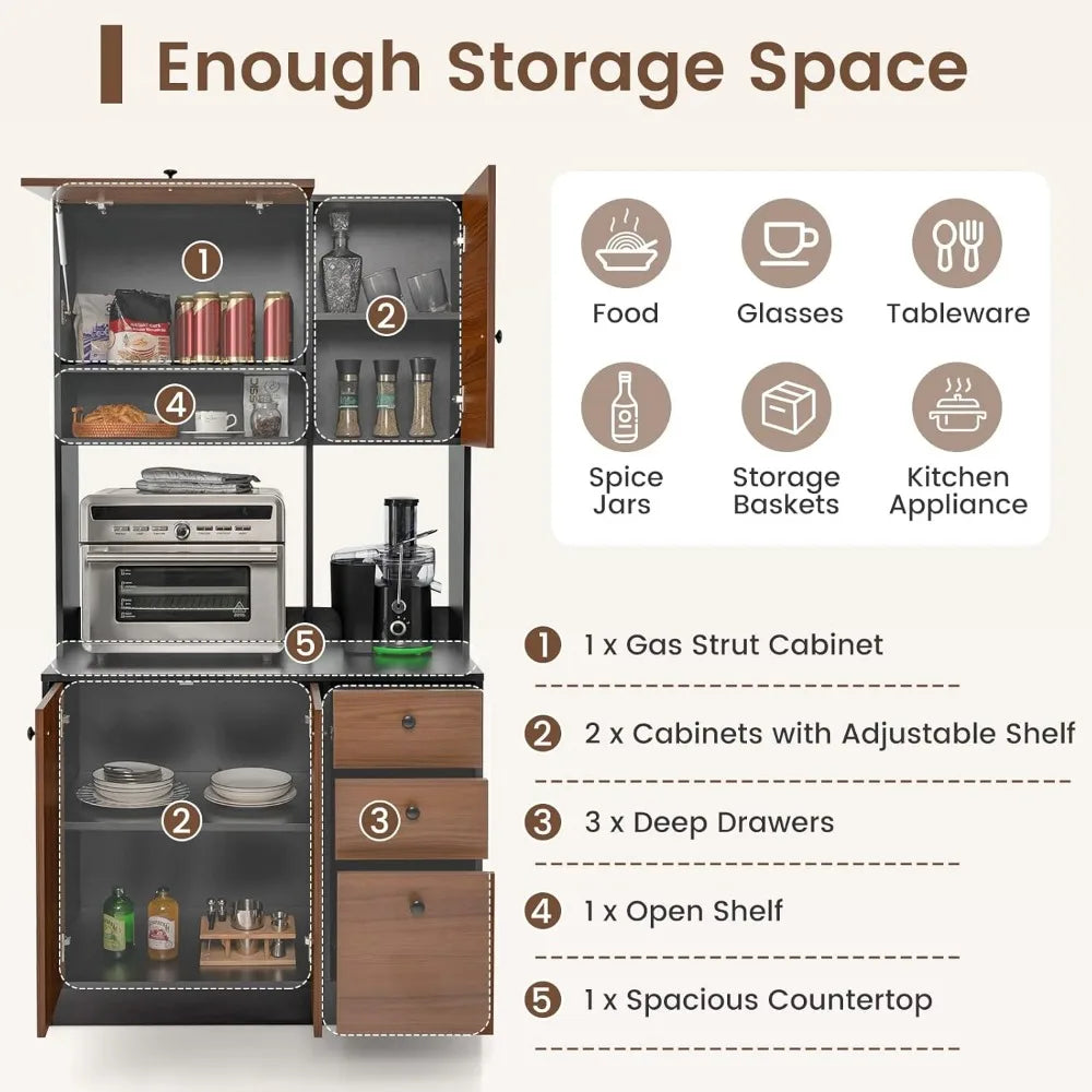 Kitchen Buffet Hutch Storage Cabinet Freestanding Pantry Adjustable Shelves