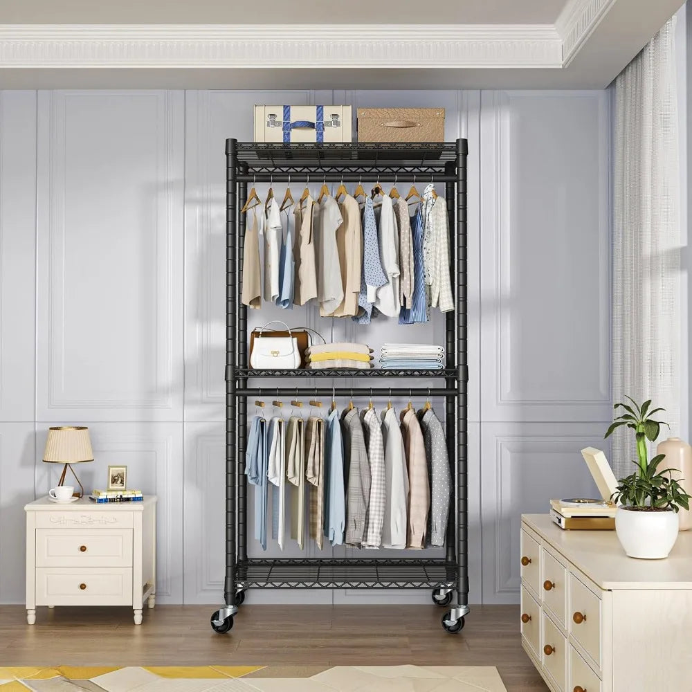 Heavy-Duty Portable Closet Garment Rack Adjustable Shelves 76 Inch