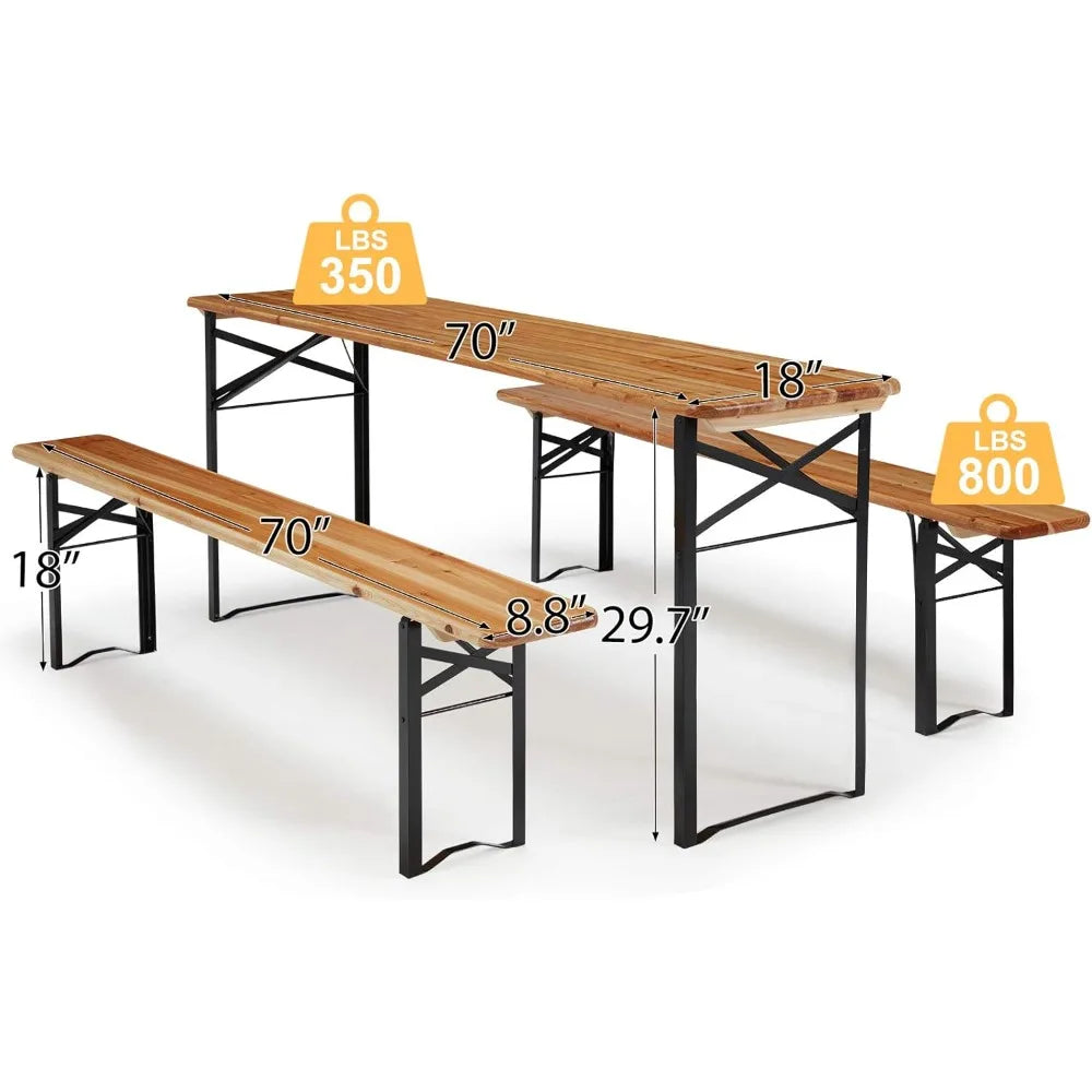 70 Inch Portable Picnic Table Bench Set for Outdoor Dining 6-8 Persons