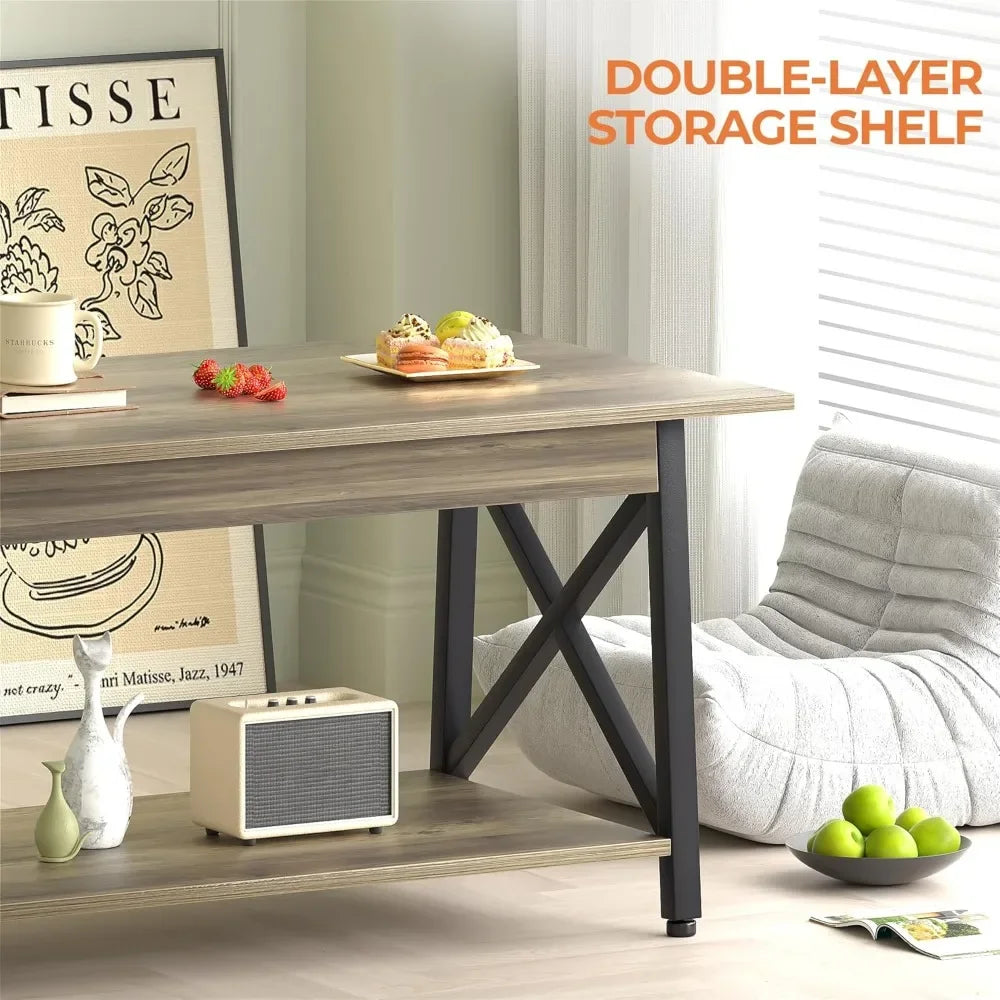Coffee Table with Storage Modern 39 Inch Farmhouse Living Room Table
