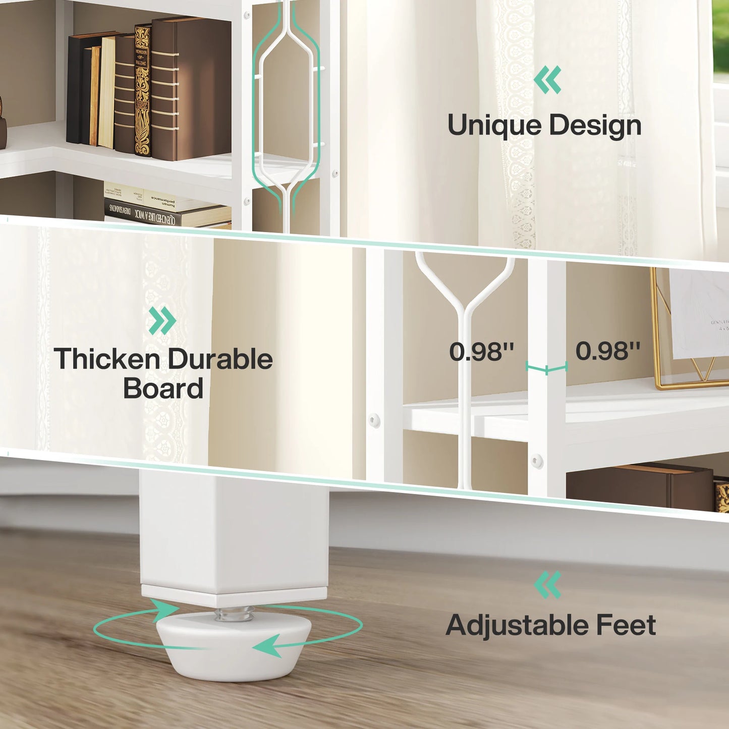 Ljustra 7-Shelf Corner Bookshelf Modern Corner Bookcase Storage Rack