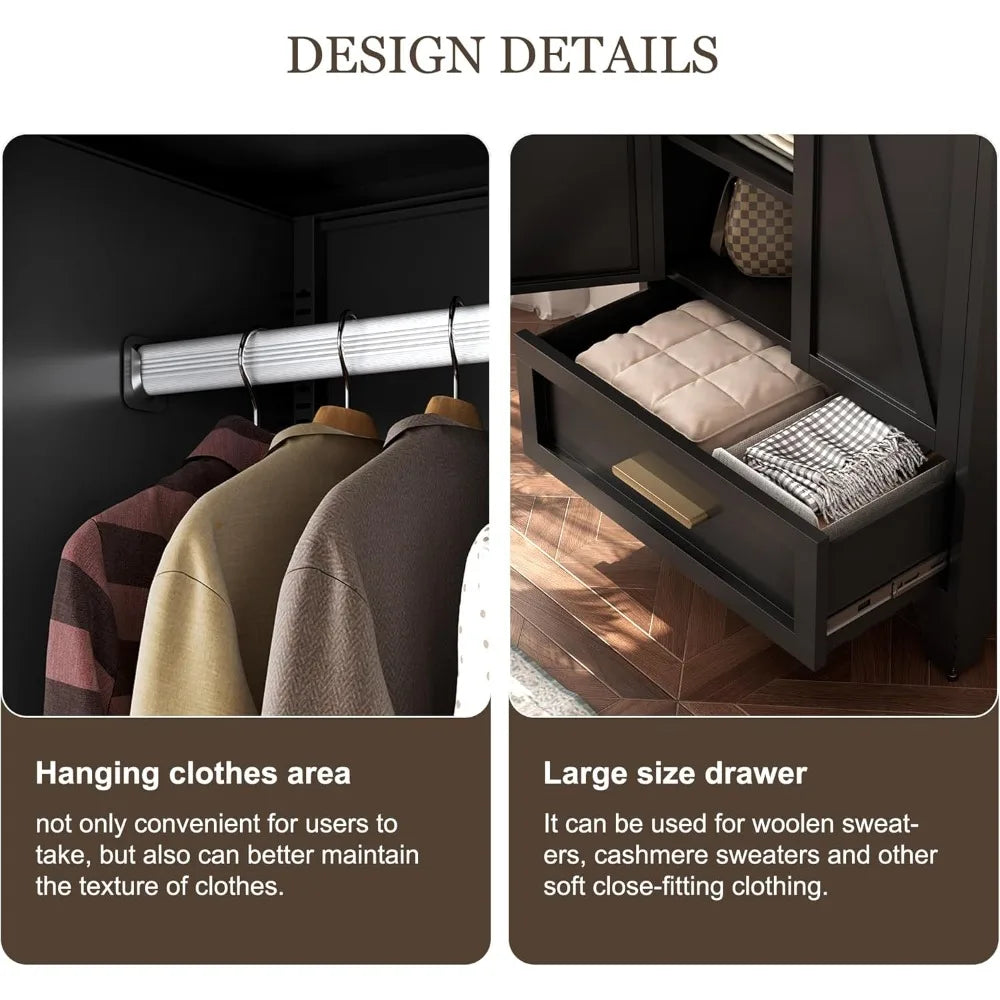 Ljustra Large Capacity Metal Wardrobe Storage Cabinet 71 Inch with Drawer