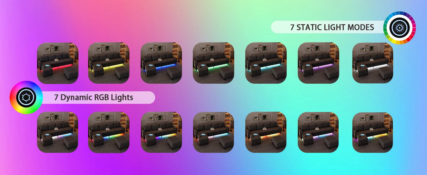 Ljustra U Shaped Sectional Sofa with Wireless Charging for Living Room