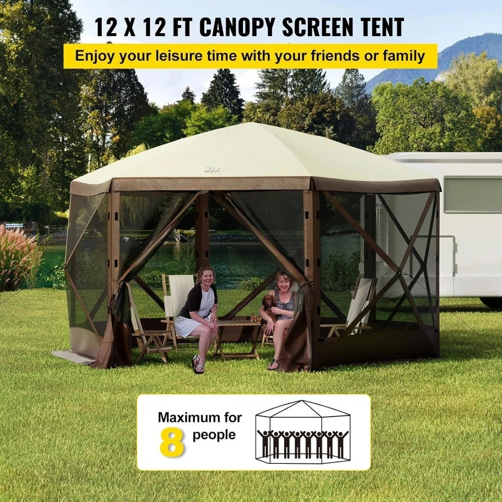 Large Pop-up Canopy Tent 12x12ft Portable Shelter with Mesh Windows