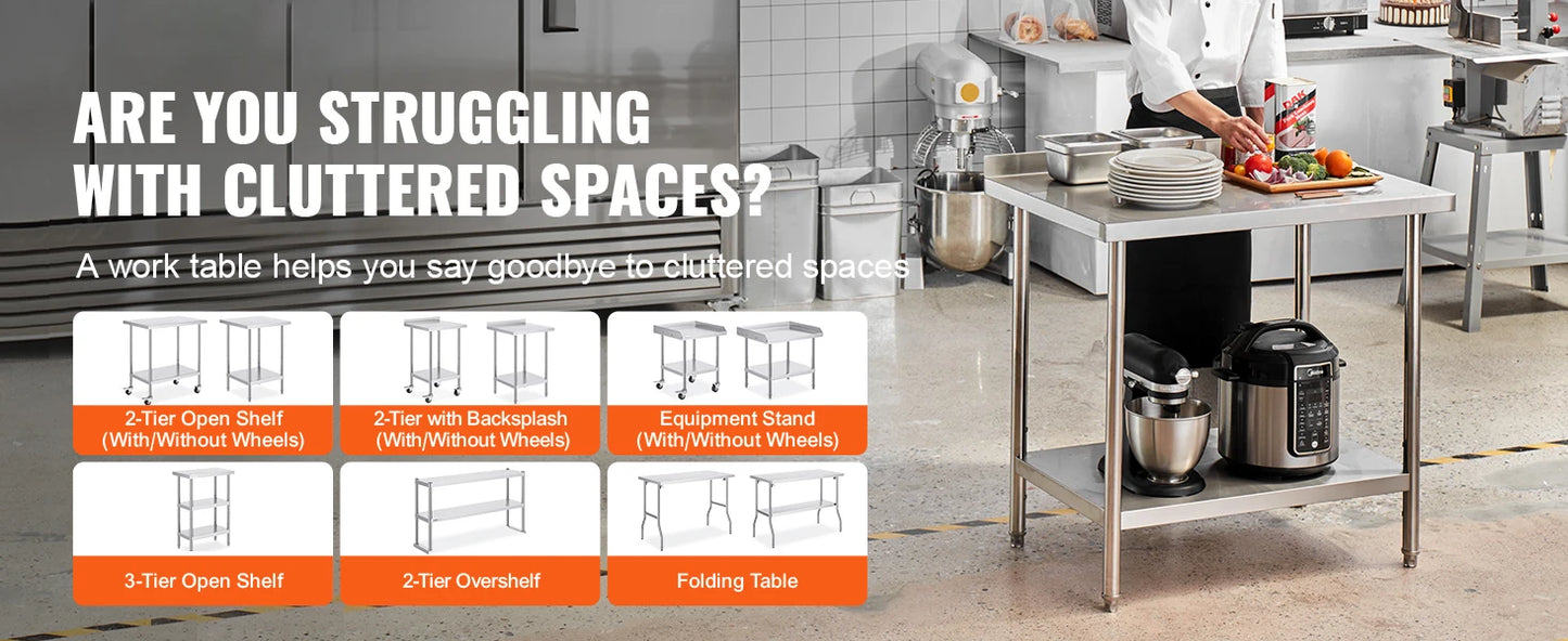 SucceBuy Stainless Steel Work Table Heavy Duty Adjustable Kitchen Table