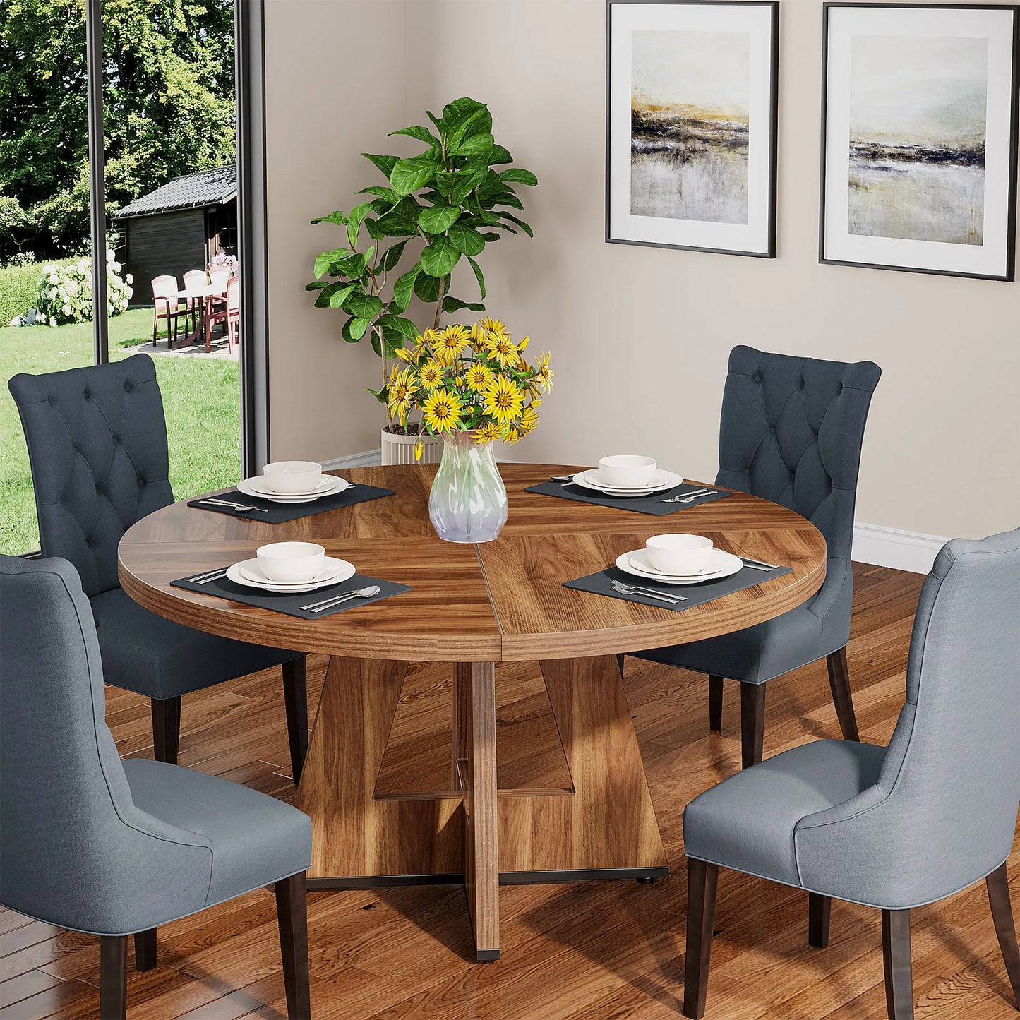 Ljustra Round Dining Table for 4 Farmhouse Style Kitchen Table 47 Inch