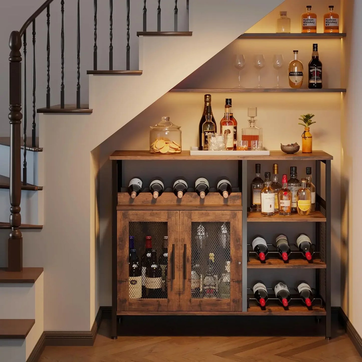 Wine Bar Rack Cabinet with Detachable Wine Rack Coffee Bar Cabinet
