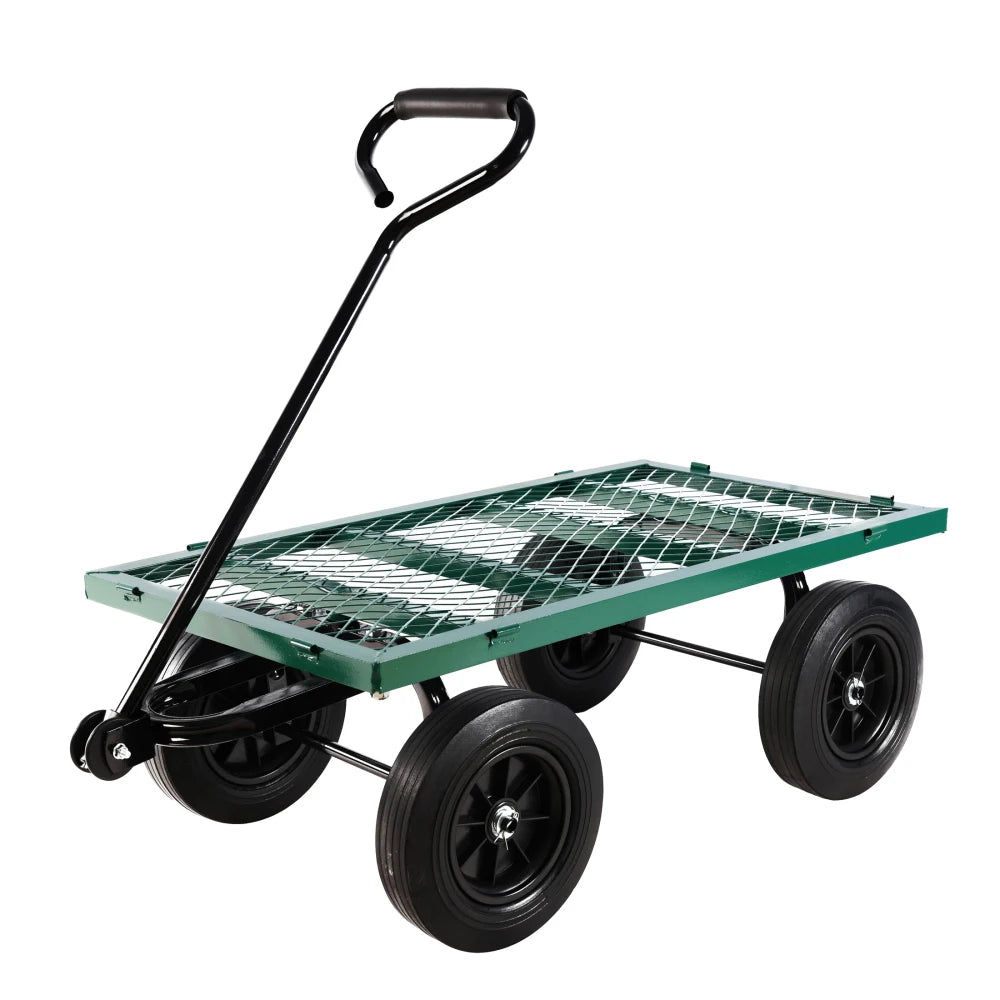Green Solid Wheel Garden Wagon Cart for Easy Firewood Transport