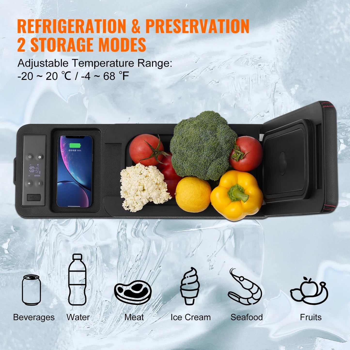 Ljustra 8L Portable Car Refrigerator Armrest Cooler -4℉ to 68℉ Adjustable