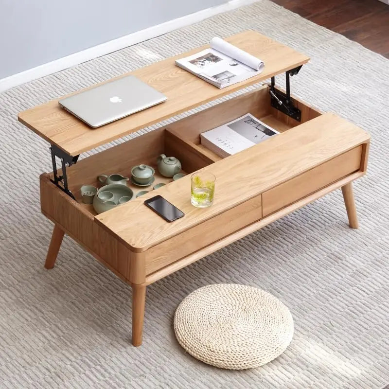 Solid Wood Lift Top Coffee Table Mid Century Modern Storage Table