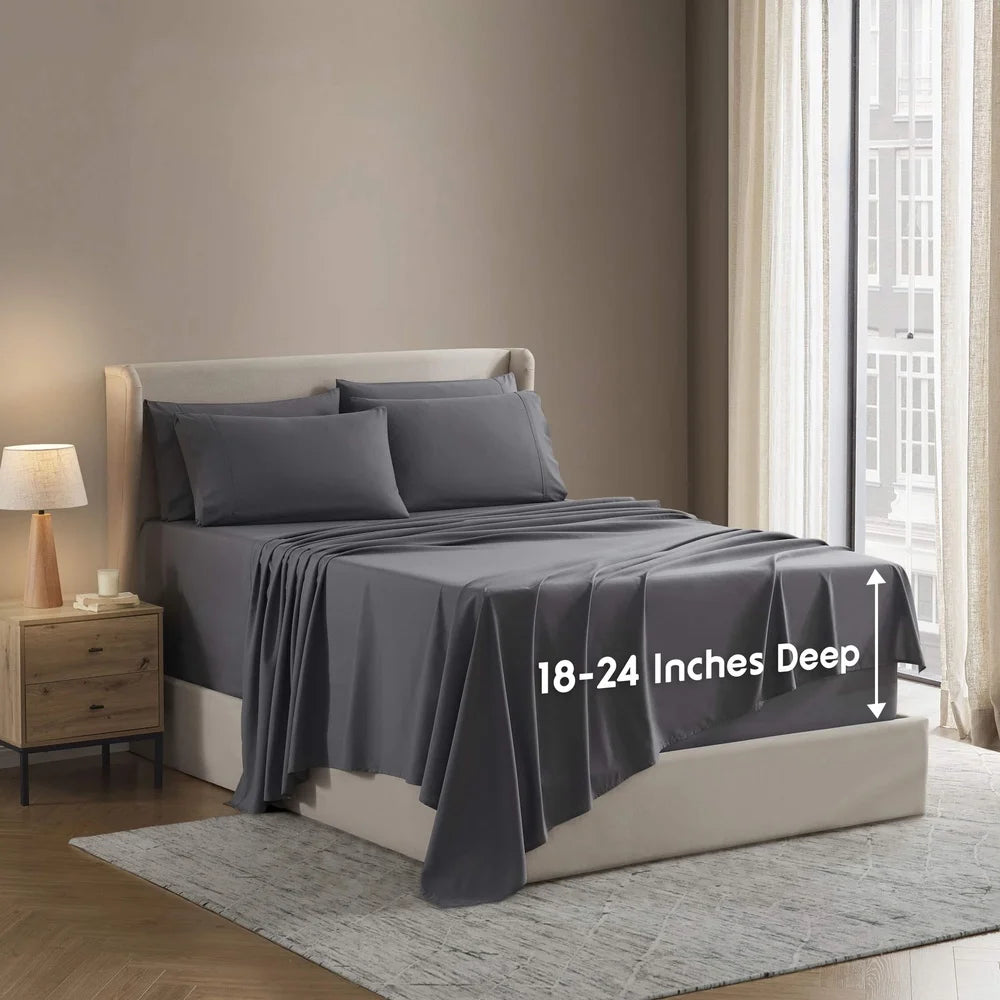 Extra Deep Pocket Queen Sheet Set Soft Microfiber Fits 18-24 Inch Mattress
