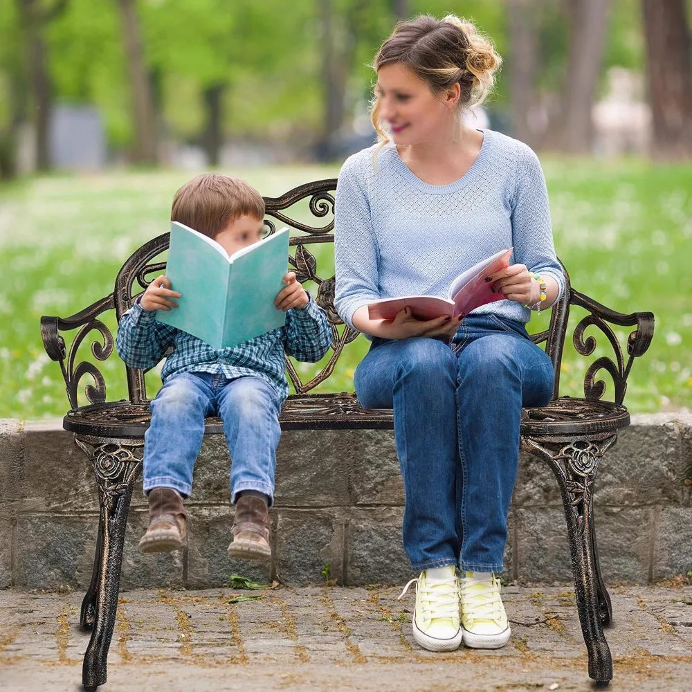 Ljustra Vintage Outdoor Garden Bench Metal Rose Design Patio Furniture