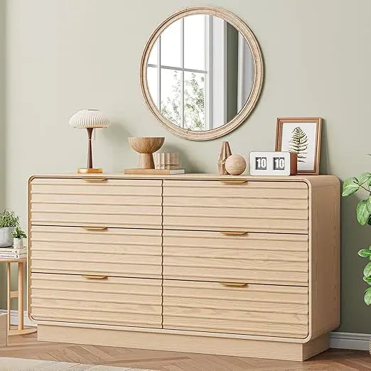 Modern 6-Drawer Wooden Dresser Bedroom Storage 54 Inch Wide