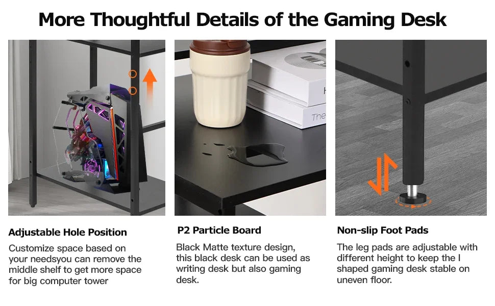 L Shaped Gaming Desk with LED Lights Power Outlets Reversible Design