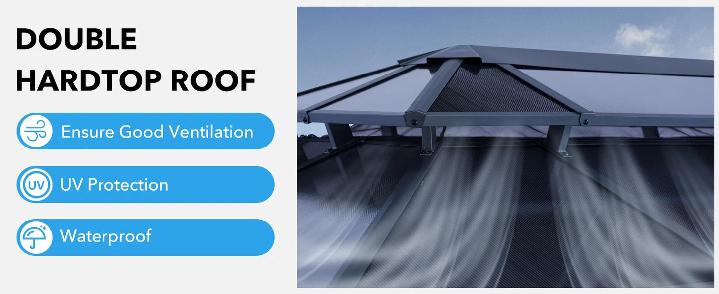 Ljustra 10X13FT Outdoor Gazebo Hardtop Canopy with Netting & Curtains