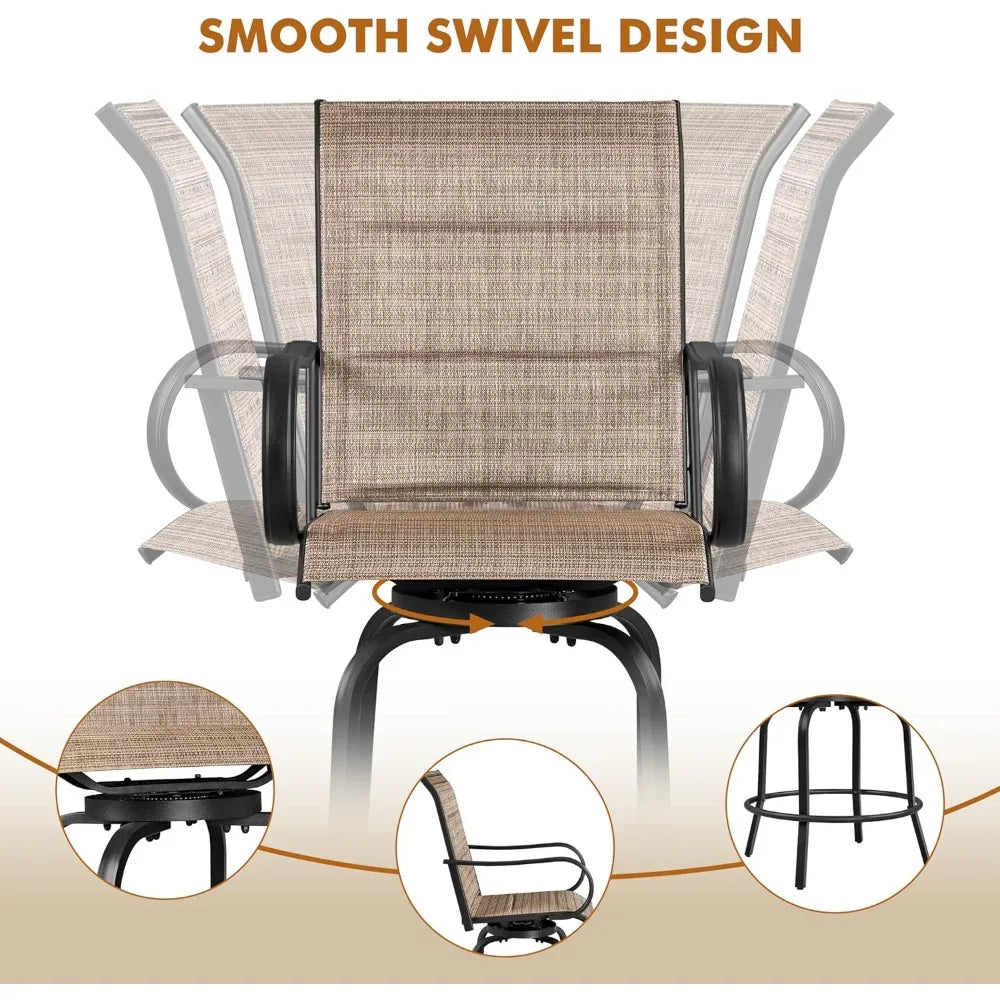 Ljustra 2 Piece Patio Swivel Bar Stools Outdoor Bistro Chairs High Back