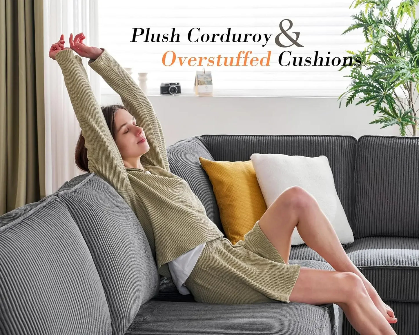 Ljustra U Shaped Couch 112 Inch Sectional Sofa with USB Ports