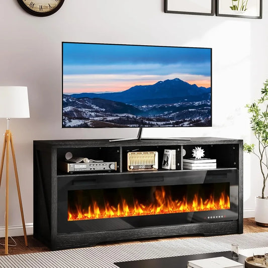 65 Inch Fireplace TV Stand with Open Storage for Living Room
