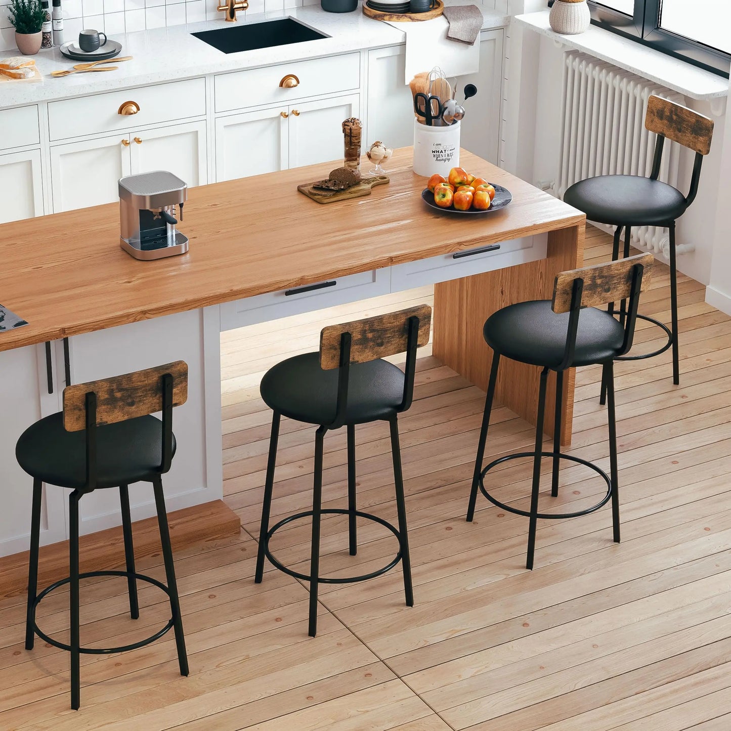 Ljustra Swivel Bar Stools Set of 2 PU Upholstered Kitchen Stools