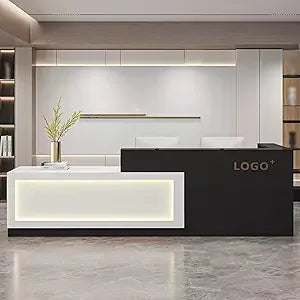 Modern Reception Desk with LED Light Lockable Drawer for Retail Checkout