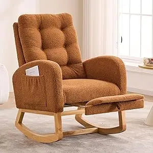 Nursery Rocking Chair Teddy Upholstered Glider Chair with Footrest
