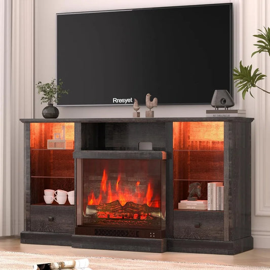 Fireplace TV Stand for 65 inch TV with 3-Sided Electric Fireplace