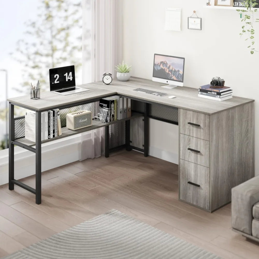 Reversible L Shaped Corner Desk Farmhouse Wood Computer Desk